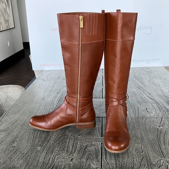 Michael Kors brown leather boots side zip and straps riding boots size 8.5M - Picture 3 of 15